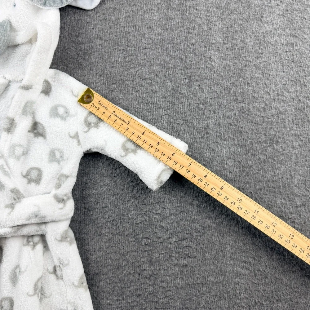 Modern Baby Elephant‎ Hooded Bathrobe White Gray Fleece Plush 0-9M